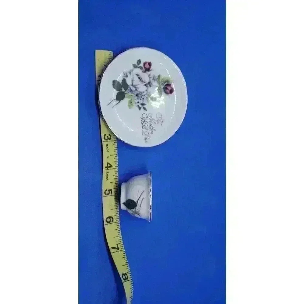 Vintage 2 Pc Miniature Tea Cup & Saucer Set Roses To Mother With Love Japan 50s - Picture 7 of 9